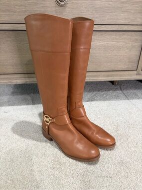 Michael Kors Brown Leather Tall Riding Boots, Women’s 8 Boots